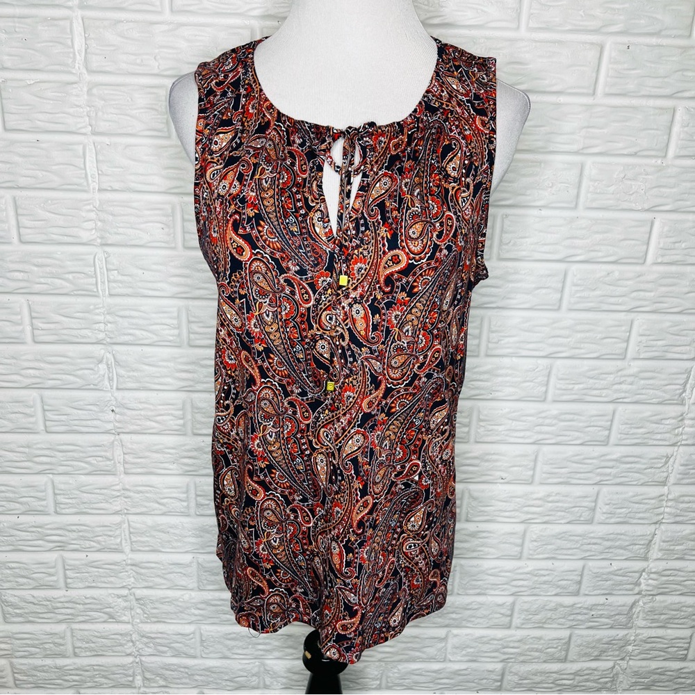 MICHAEL KORS NWT Paisley Print Tie Front Sleeveless Shirt Top Size L